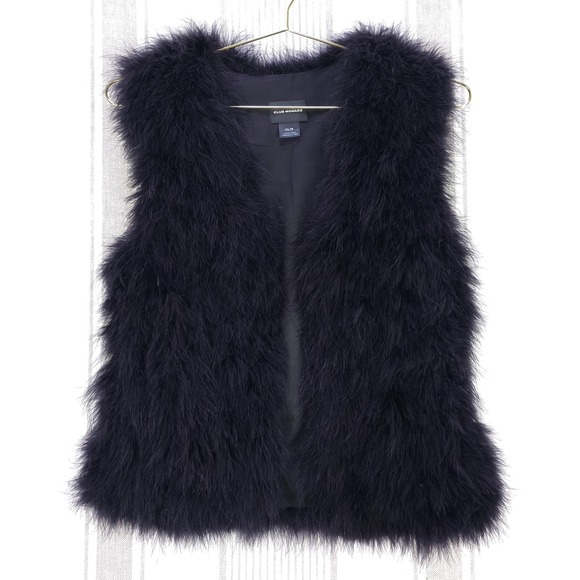 Club‎ Monaco Vest Womens XS Black Feather Sleeveless Jacket Soft Glam Night Out - Picture 1 of 8